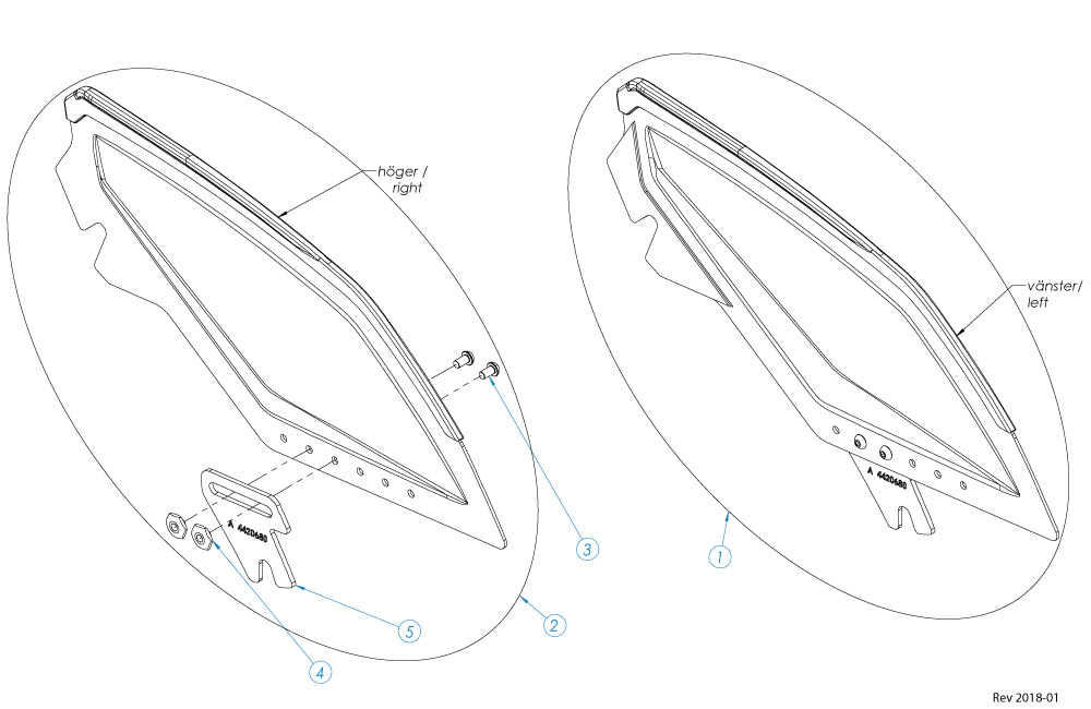Boczki do wózka Panthera karbonowe bez błotnika schemat